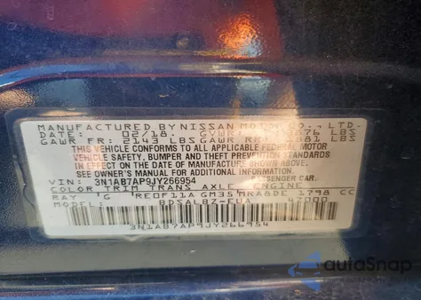 2018 Nissan Sentra S из США, поврежденный, VIN 3N1AB7AP9JY266954